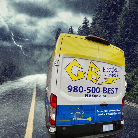 GB truck driving during a storm